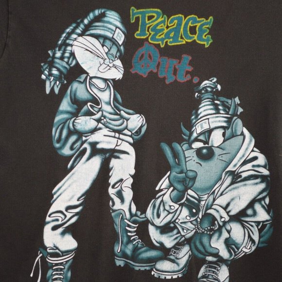 Vintage 1993 Warner Bros Shirt LARGE Bugs Bunny Taz 90's Peace Out Looney Tunes - Picture 6 of 6